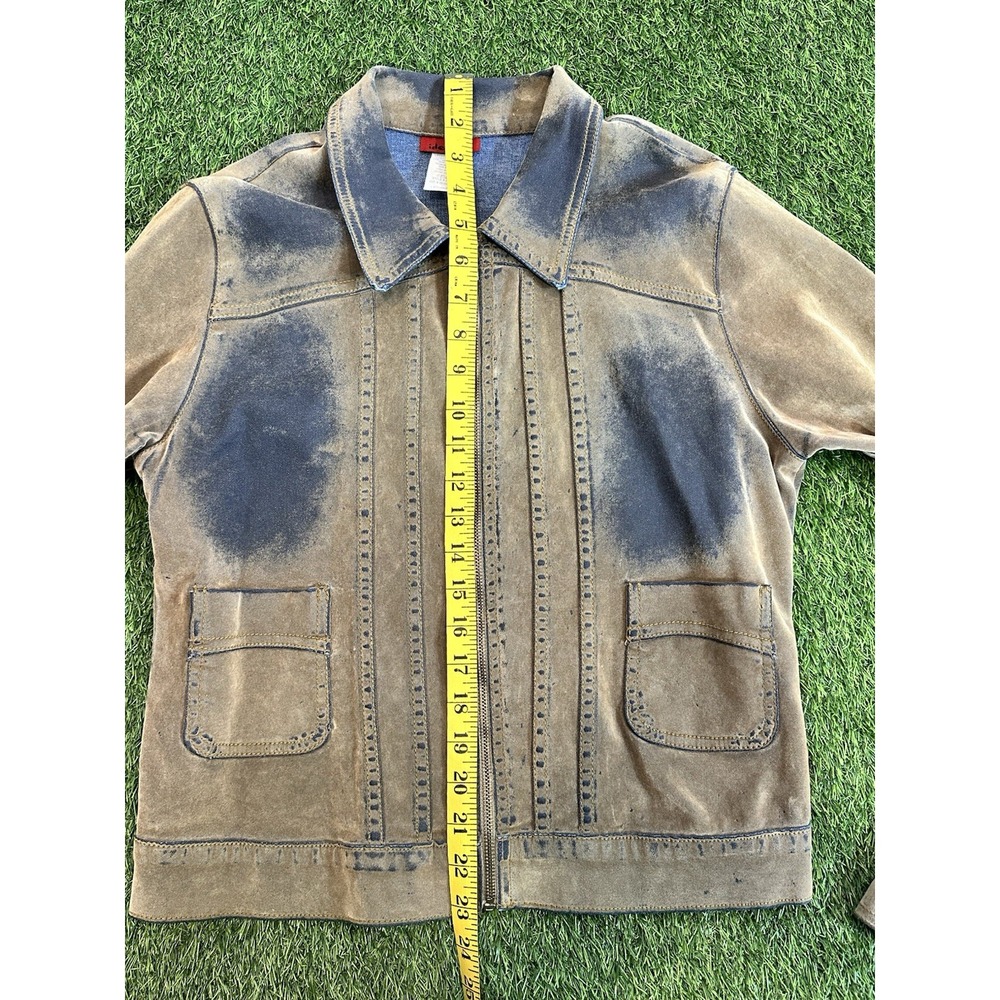 Vintage Y2K Denim‎ Jacket Women Large Tan Blue Ombré Faded Indie Bratz Identity - Picture 10 of 15